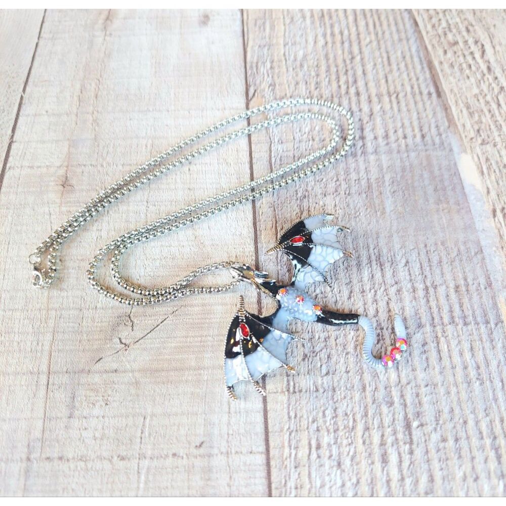 Dragon Necklace Black White Red
